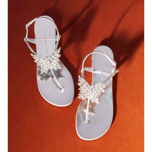 Giuseppe Zanotti Crystal Butterfly Embellished Flat Leather T Strap Sandals 36
